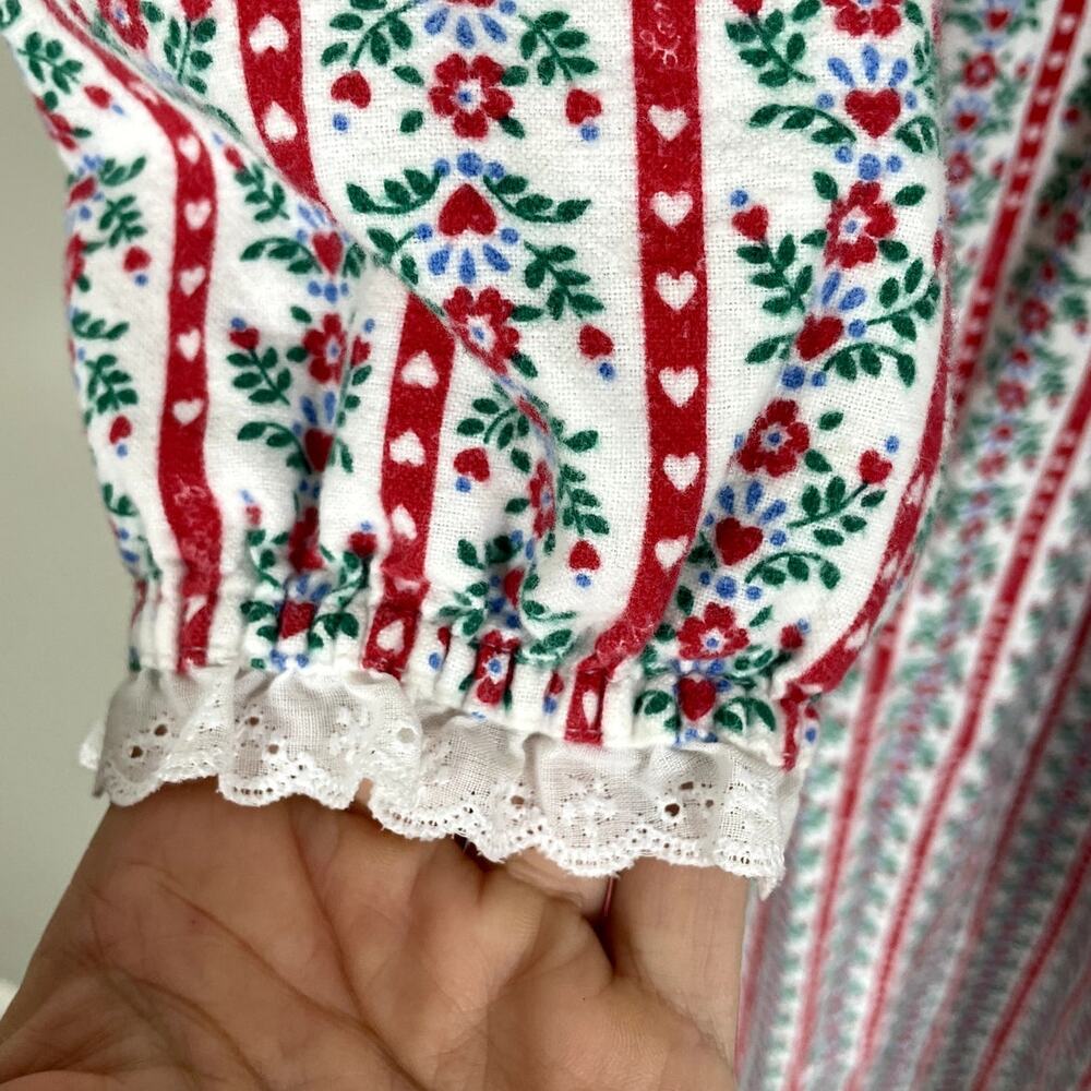 Vintage Lanz of Salzburg Cotton Flannel Nightgown Floral Hearts Medium Cottage - Picture 12 of 15